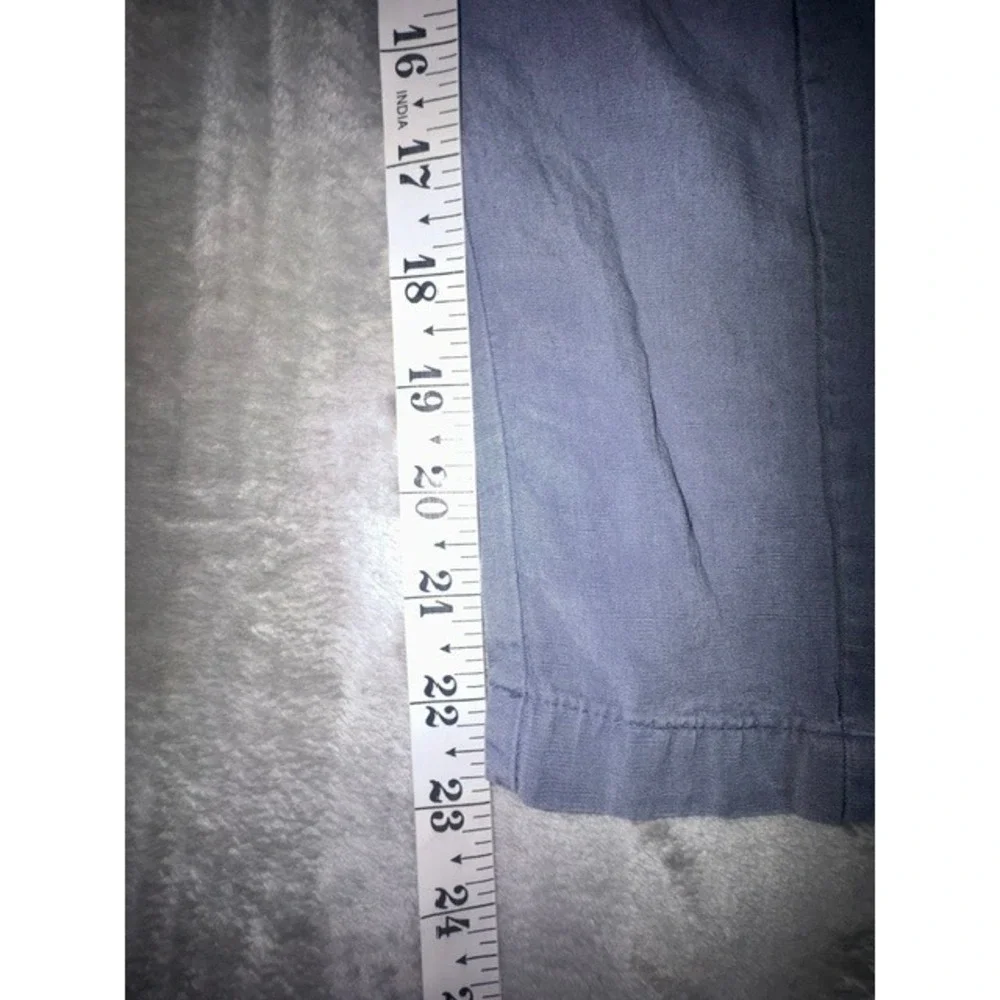Zara Pants Women S Blue Linen Blend Relaxed Drawstring Straight Leg NWT